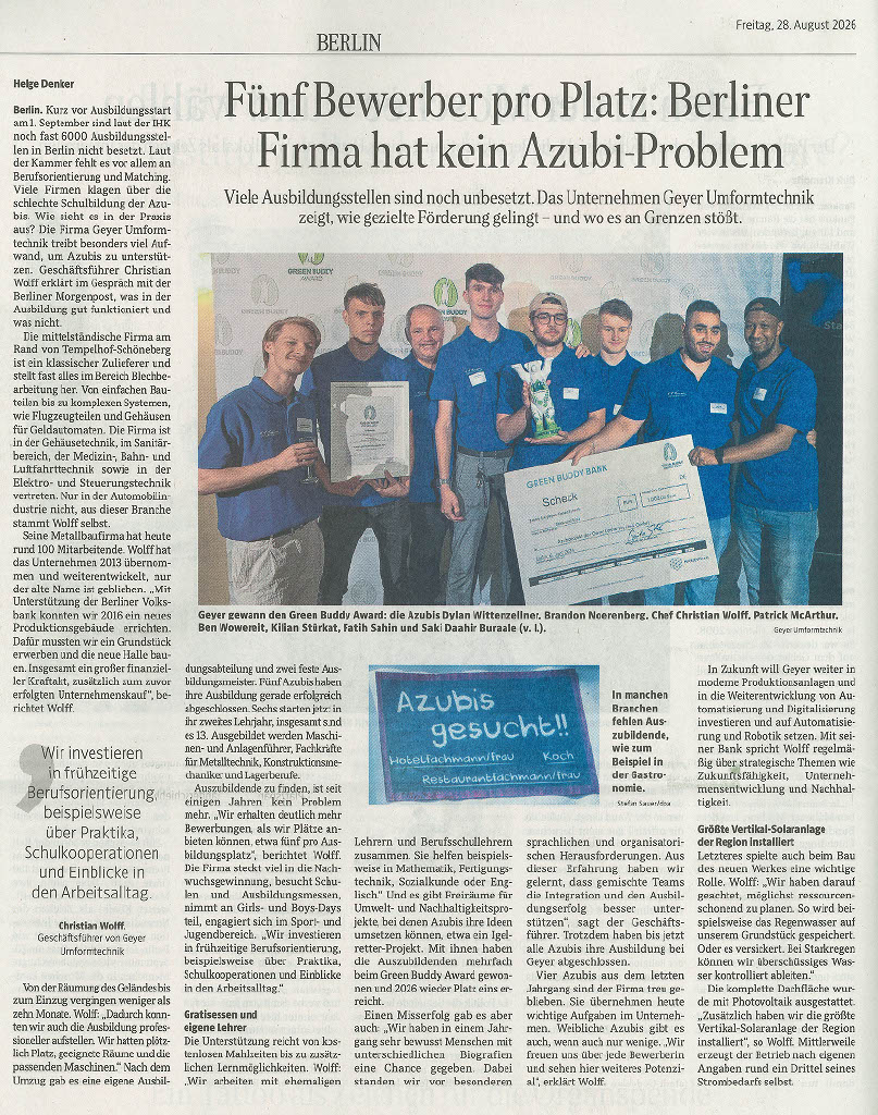 Der Artikel in der Berliner Morgenpost, Seite 20